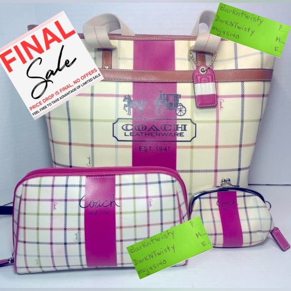 Coach Handbags - GREAT GIFT!! RARE Coach 3 piece Tote, cosmetic bag, change purse set PRICE FIRM